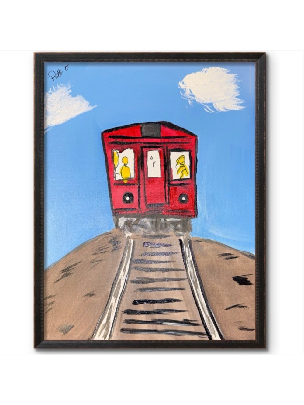 Train Wall Art Original Acrylic Folk Art Painting 11x14 Canvas Whimsical Travel